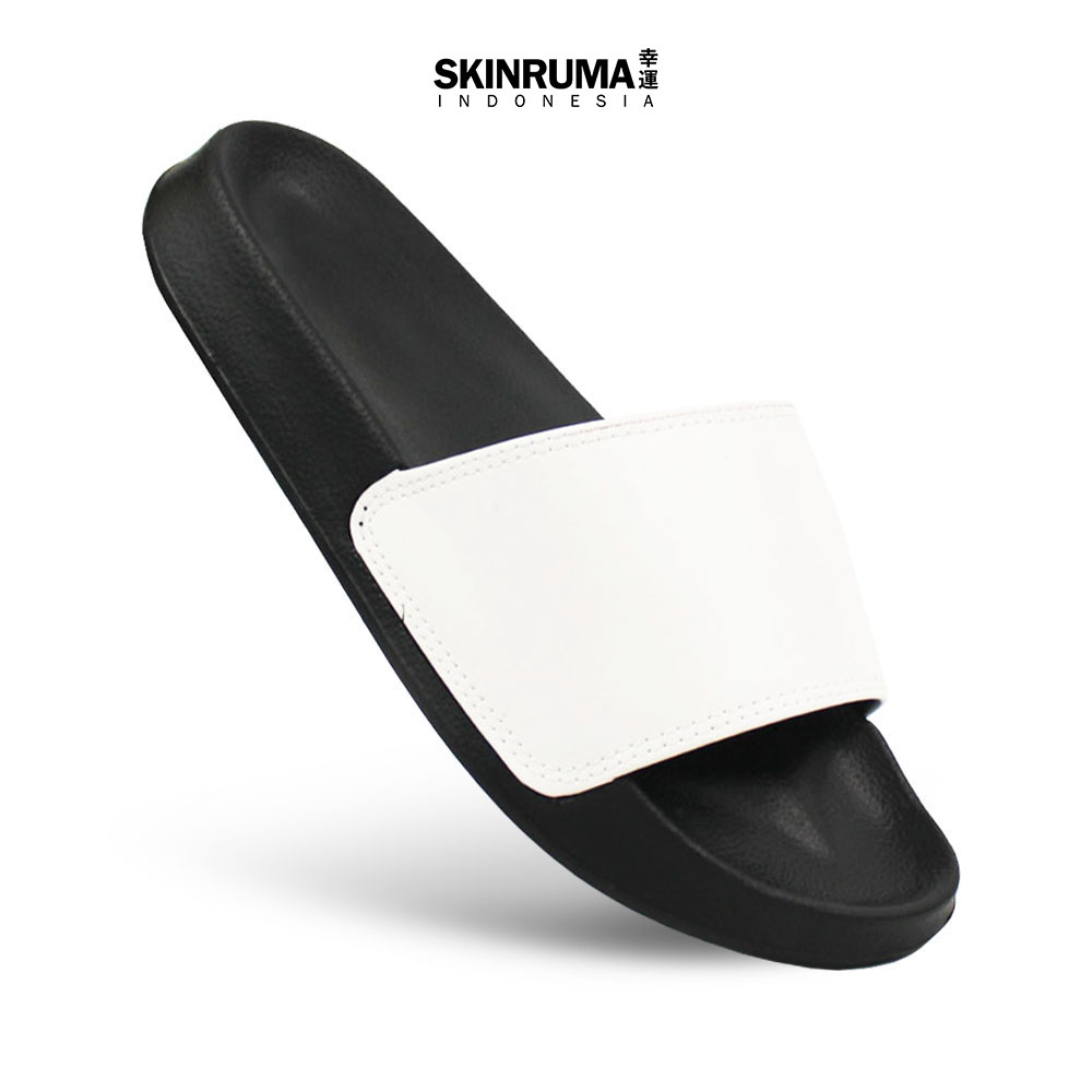 SKINRUMA Sandal Selop Karet Distro Pria Wanita Hitam Putih Polos