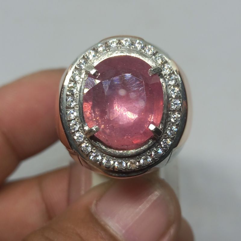 Cincin Pria Pinkish Ruby Corundum kristal HQ Ring Perak Suasa
