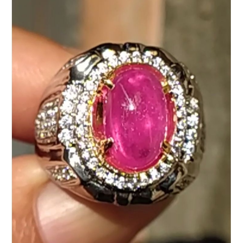 Cincin Permata Ruby Pigeon Blood 4,75Cts MozambiqueSilver 925 Micro Zircone
