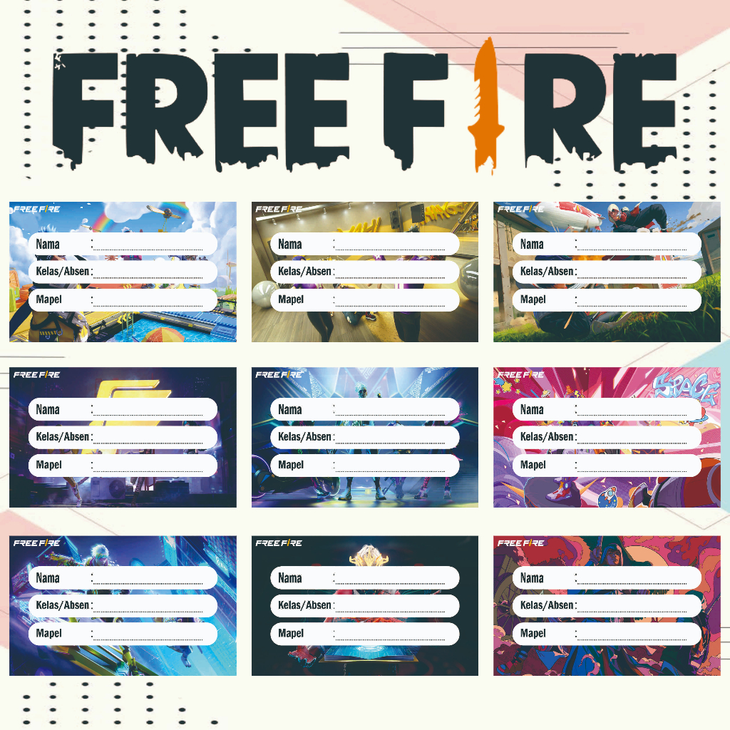 

LABEL BUKU TULIS FREE FIRE 10 MOTIF 1 PACK ISI 20