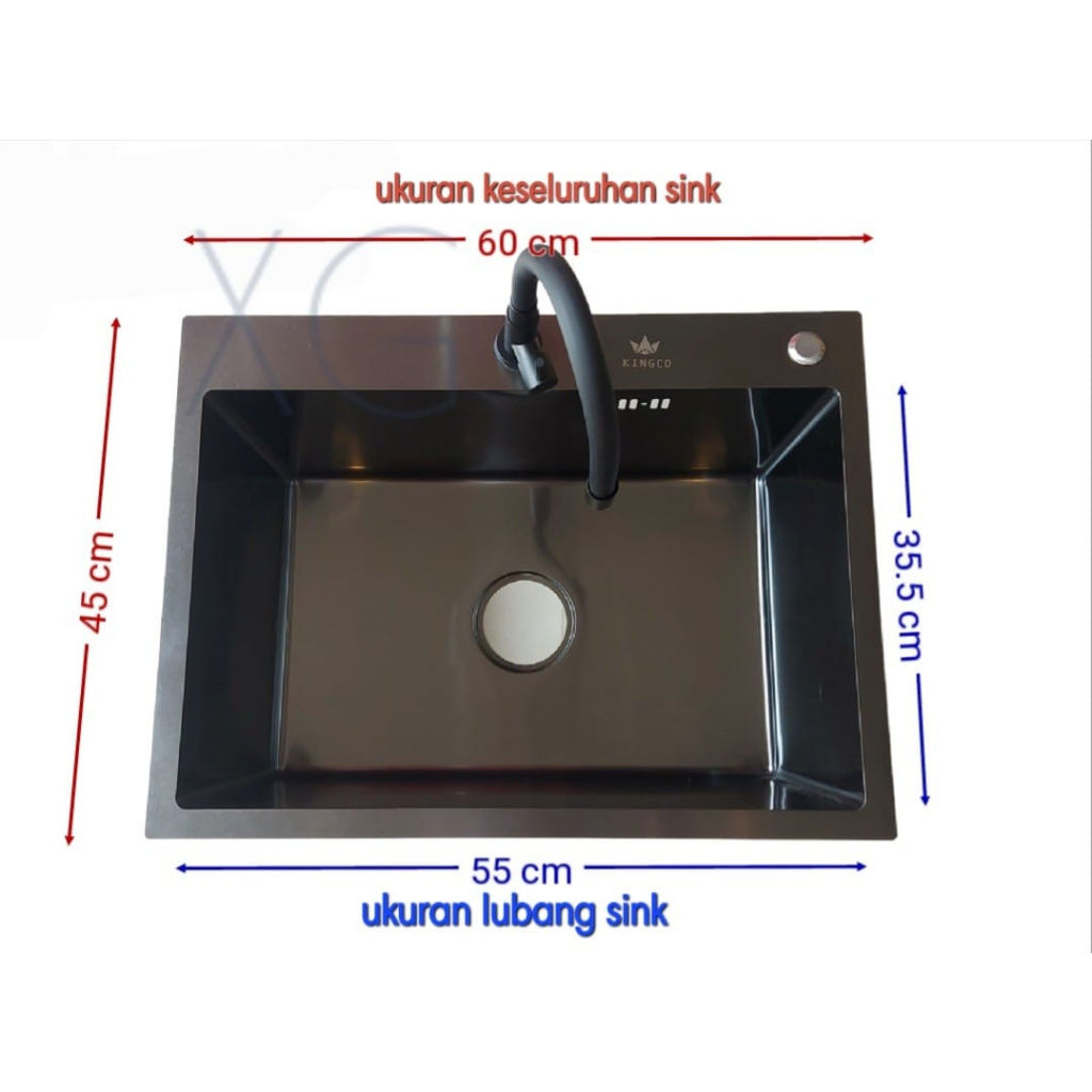 Kitchen Sink Stainless Black Nano Kingco 6045 / Bcp Hitam (Reguler)