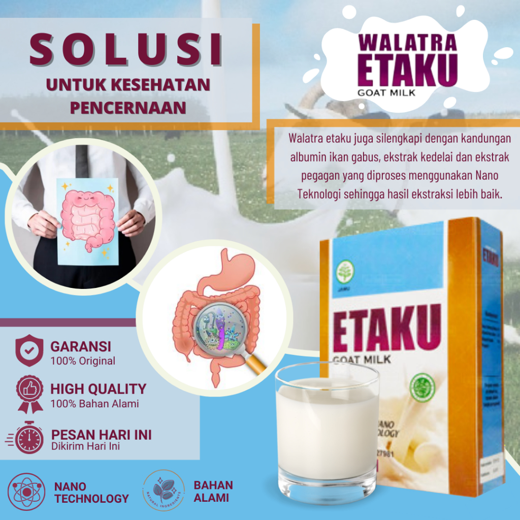 

ETAKU - Susu Kesehatan Pencernaan, Obat Sembelit, Radang Usus, Sakit Perut Melilit Susah BAB, Diare Kronis, Susu Kambing Etawa Obat Gangguan Sistem Pencernaan Anak dan Dewasa