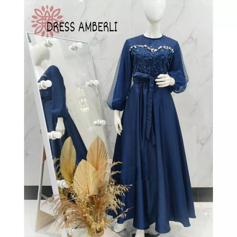 DRESS AMBERLI SIZE M L XL XXL XXXL / GAUN PESTA MEWAH / DRESS TILE DOT MUTIARA /MAXI DRESS COVER  CA