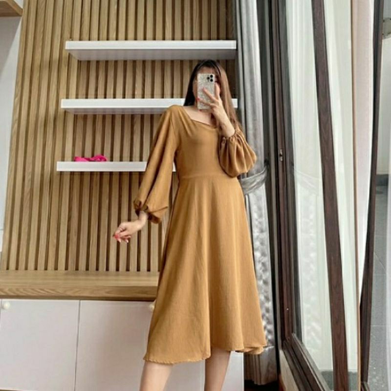 midi long dress party dress korea pink  yellow