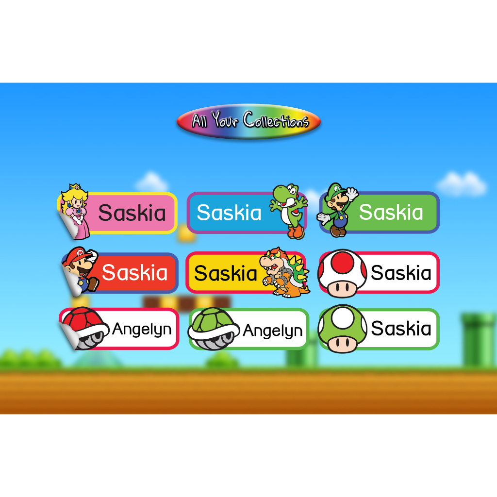 

STICKER STIKER LABEL NAMA ANAK CUSTOM MARIO BROS CUTTING MURAH