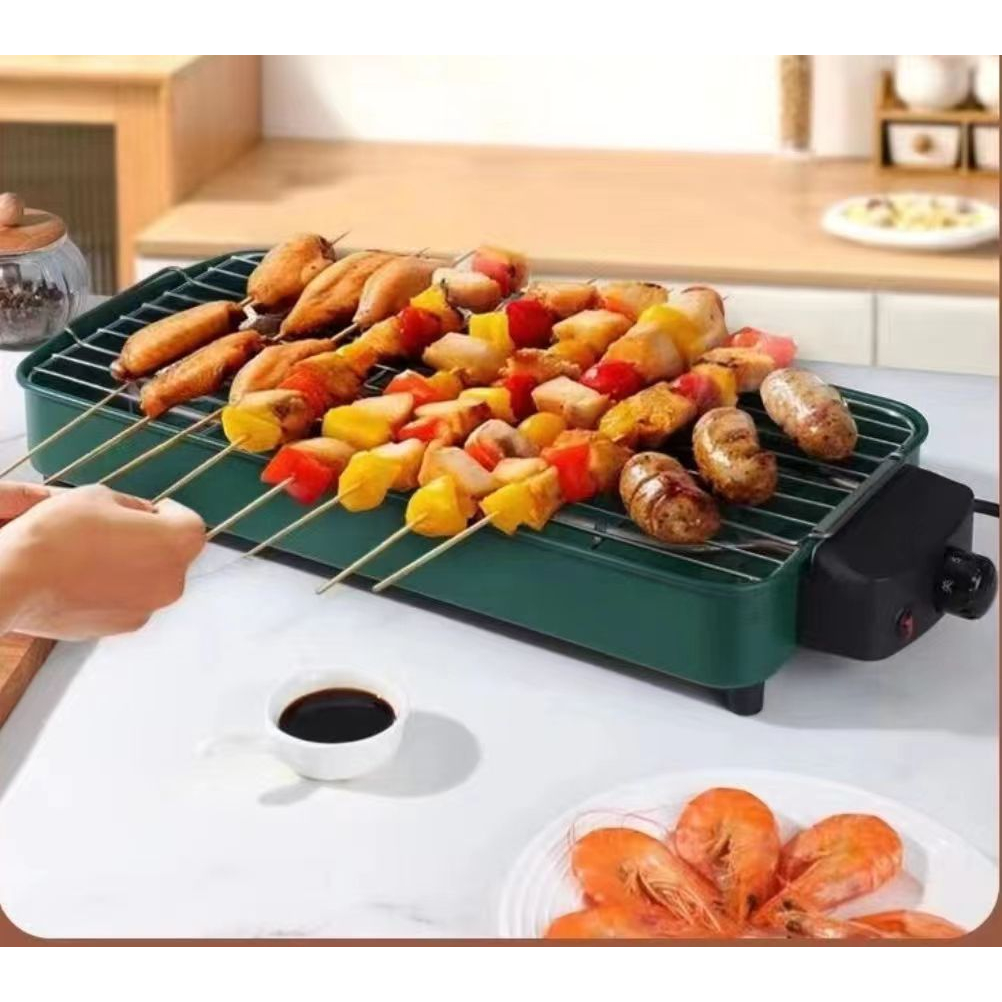 SHENAR Alat Panggang Elektrik Pemanggang Listrik Elektrik BBQ Grill  2 In 1 Grill Bbq Hotpot Elektrik Anti lengket Panggangan listrik serbaguna