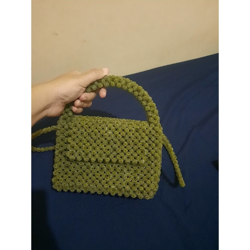 Beaded bag (manik - manik bludru) hijau army