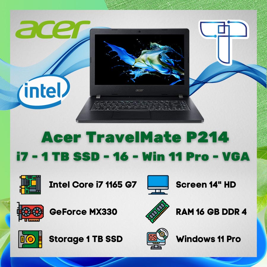 Acer Travelmate P214 Laptop - i7 - 1 TB SSD - 16 - Windows 11 Pro- VGA