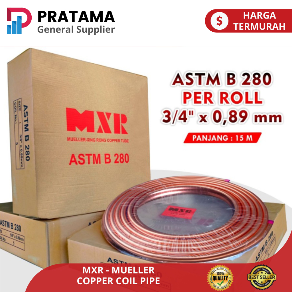Pipa Tembaga Mueller Copper Coil 3/4" x 0,035" (0,89 mm) Panjang 15 M | surabaya