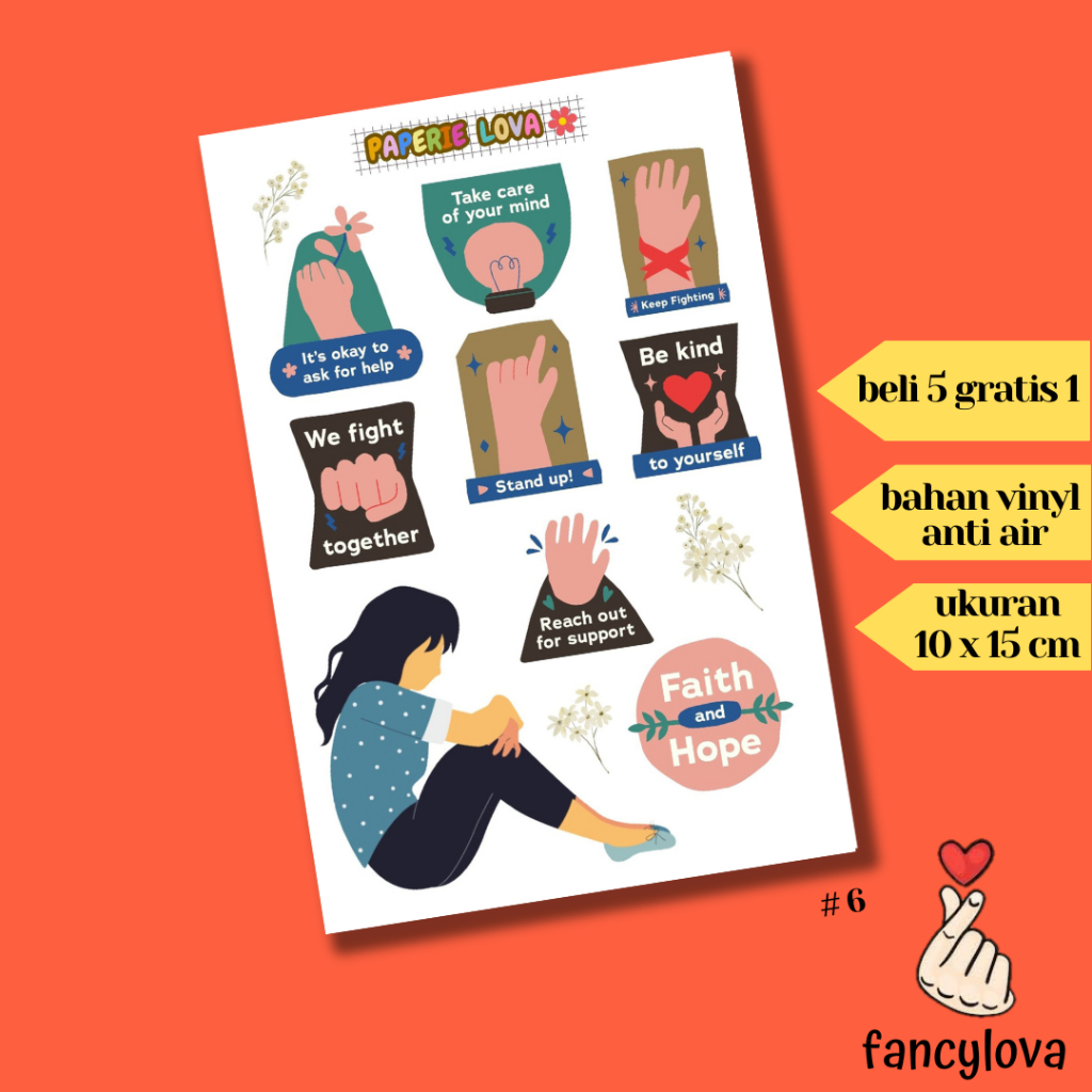 

Stiker Aesthetic Anti Air Vinyl Tumblr Jurnal Scrapbook Sticker Kawaii HP Laptop Mental Health Sticker Pack #6
