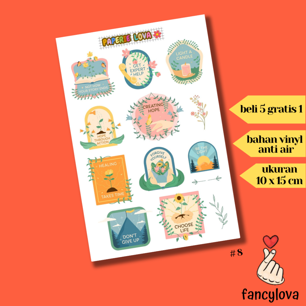 

Stiker Aesthetic Anti Air Vinyl Tumblr Jurnal Scrapbook Sticker Kawaii HP Laptop Mental Health Support Sticker Pack #8