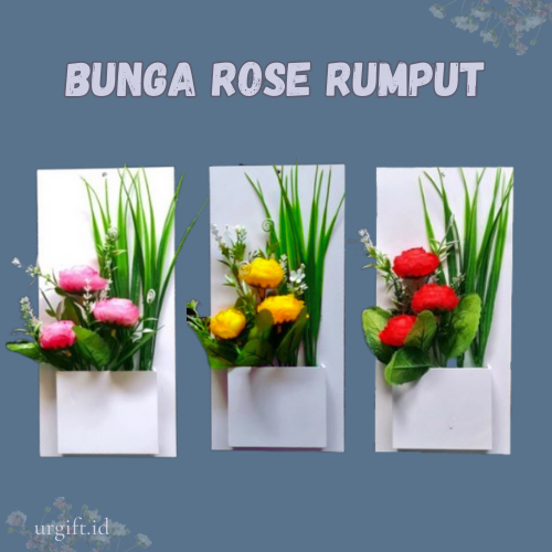 Bunga Rose Rumput Bunga Hias Plastik Bunga Pajangan Dinding Bunga Pajangan Plastik Bunga Hiasan Dind