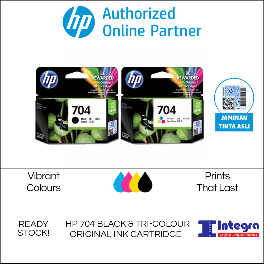Tinta HP 704 Set (Black & Colour) Original Cartridge For Printer HP Deskjet 2010 2060