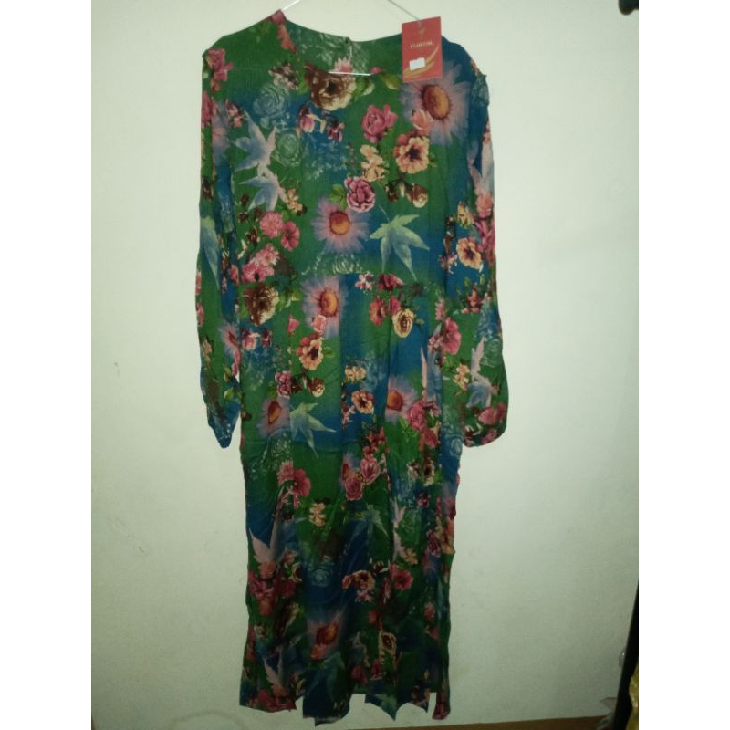 midi dress motif bunga