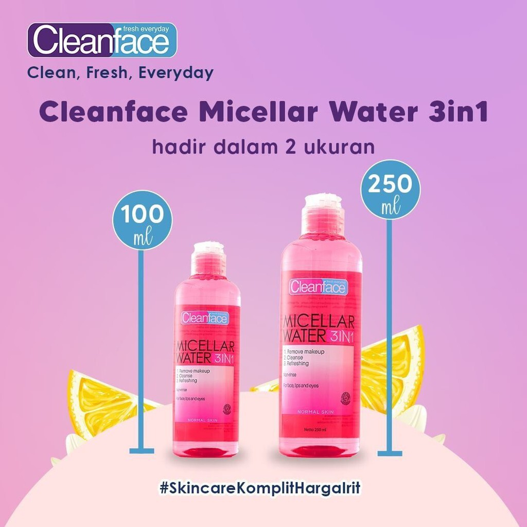 Cleanface 3in1 Micellar Water Normal Skin - Oily Skin - Micellar Water - 250ml - Purbasari