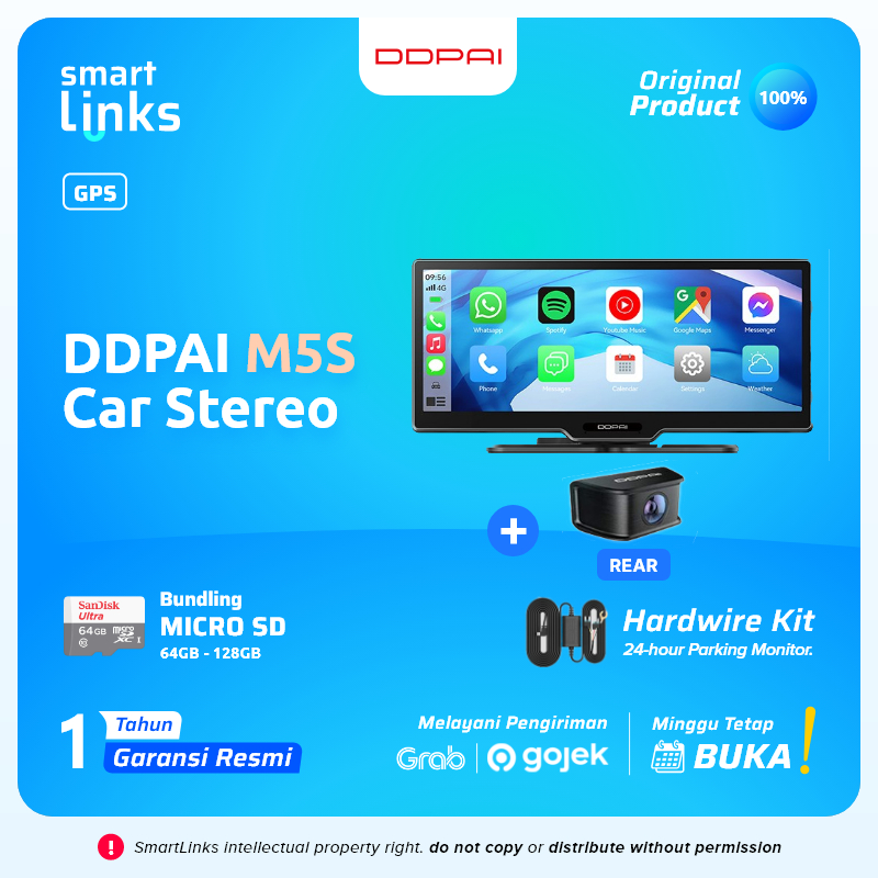 DDPAI M5S Stereo Mobil DashCam Depan Belakang Head Unit Mobil Pintar