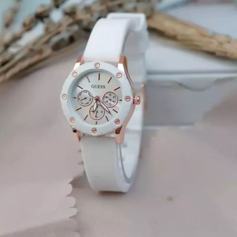 Jam Tangan Wanita Fashion Gues Crono Variasi Strap Karet/Rubber