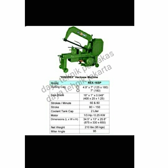 King rex hacksaw machine 16" -mesin gergaji besi king rex