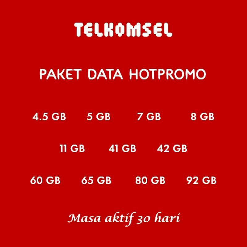 TELKOMSEL PAKET DATA INTERNET HOT PROMO 15 GB 18 GB 20 GB 35 GB 50 GB 80 GB 92 GB SIMPATI AS LOOP