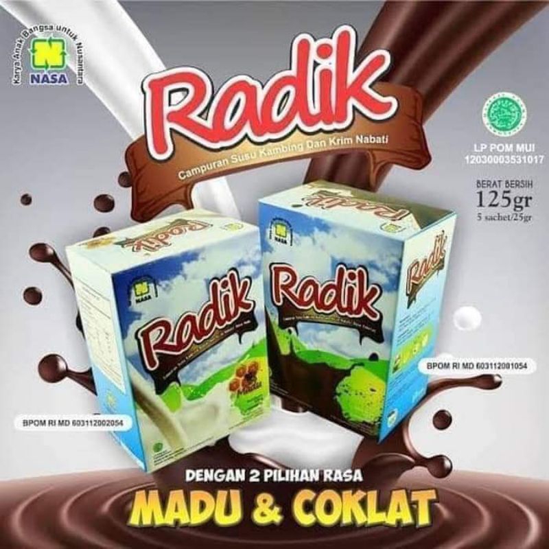 

RADIKCO RADIK ( SUSU PLUS COKLAT ) & RADIKMA (SUSU PLUS MADU ) ISI 5 SACHET