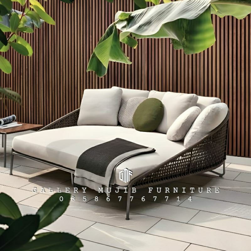 Daybed rotan sintetis daybed sofa pantai rotan sofa santai minimalis