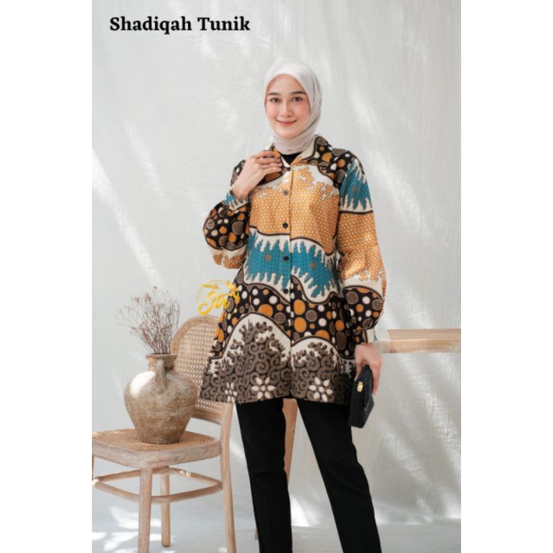 JTR BATIK JLANTIR SHADIQAH TUNIK BATIK CEWEK WANITA LENGAN PANJANG FORMAL CASUAL warna oranye kombin