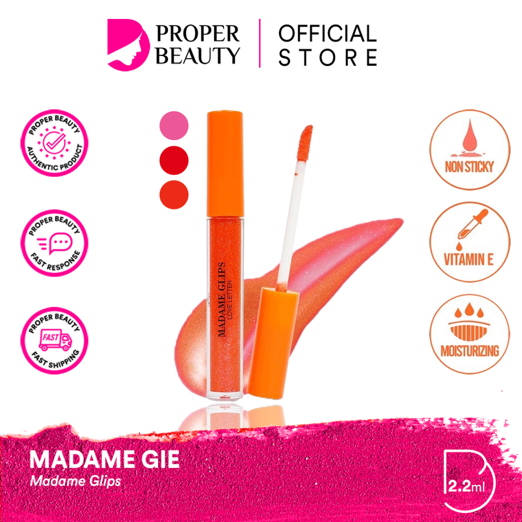 MADAME GIE Madame Glips Indonesia / Lip Gloss 2.2ml / Moisturise Vitamin E Non Sticky / Melembabkan 