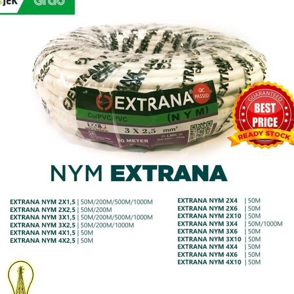 Kabel Listrik NYM 3x4mm 50M EXTRANA | EXTRANA Kabel NYM | SNI MURAH grosir