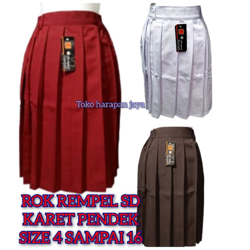 Rok REMPEL seragam sekolah SD karet pendek merah putih coklat size 4-16/Bawahan seragam sekolah SD S