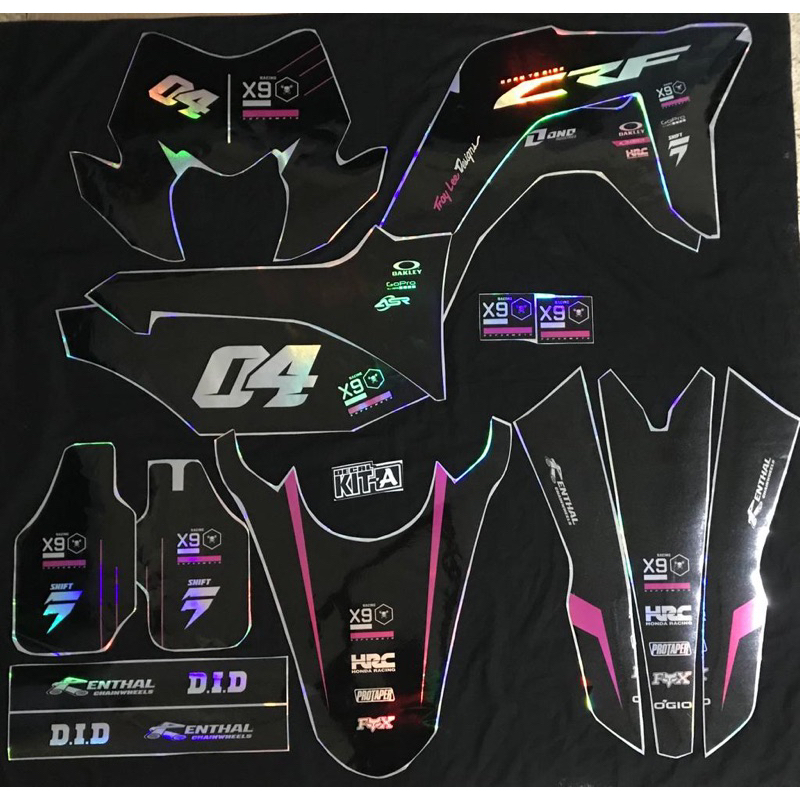 Decal Stiker CRF 150L Dekal Variasi Sticker Striping Custom Full Body Pink Hitam Full Hologram