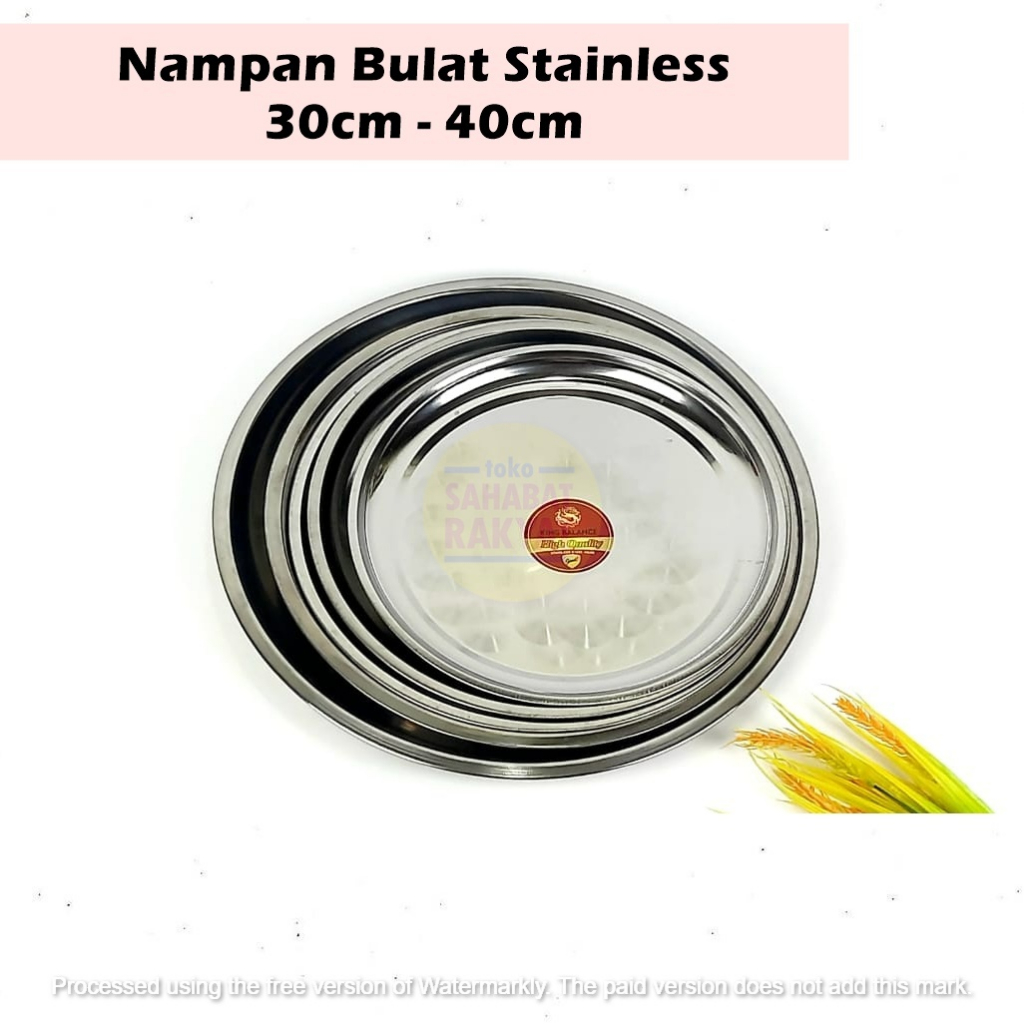 Nampan Bulat Stainless Polos dan Motif Piring Bulat Stainless Tatakan Gelas Piring Bulat Stainless