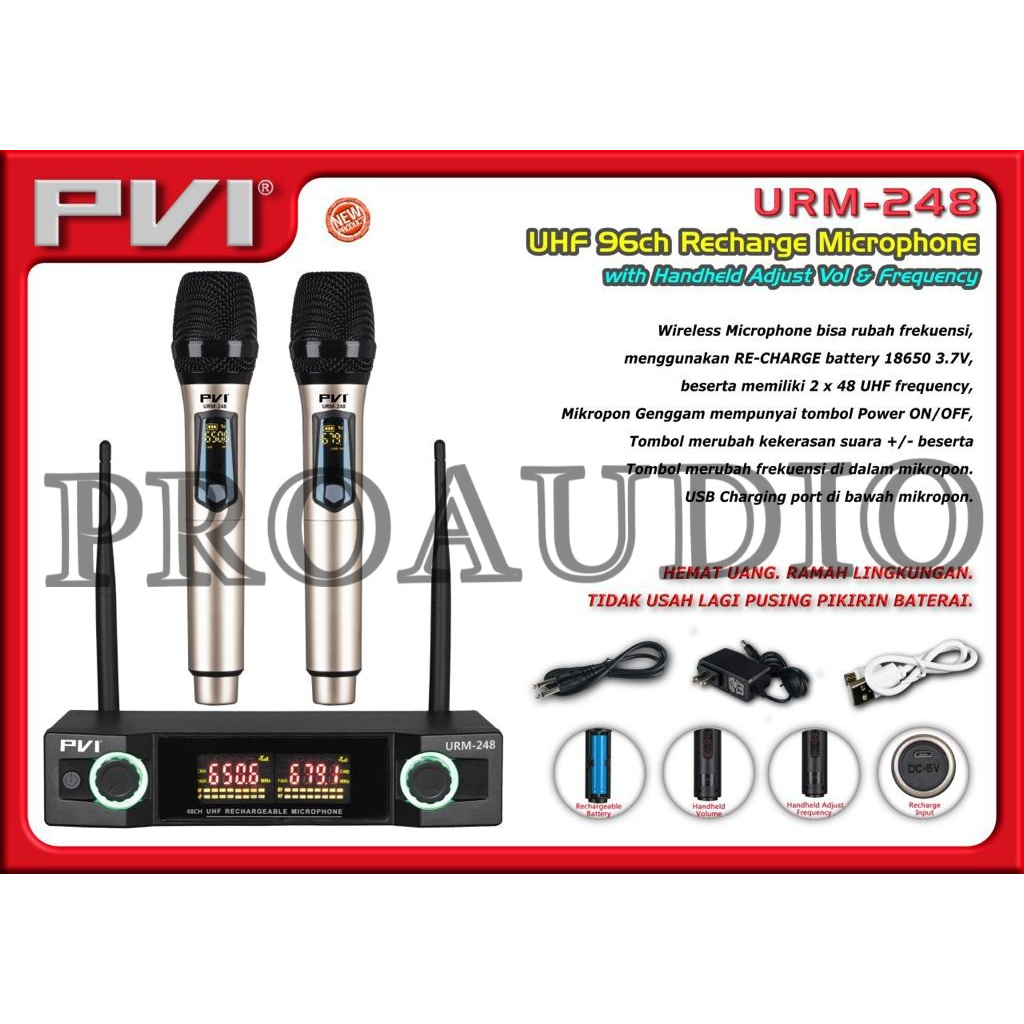 MIC WIRELESS PVI URM-248 URM 248 URM248 2 x 48 UHF FREQUENCY ORIGINAL