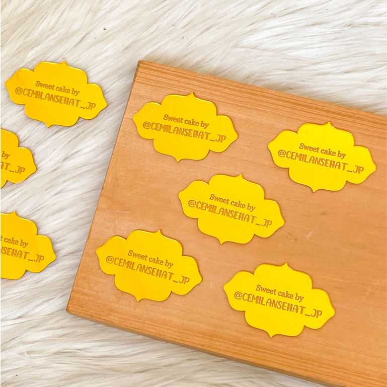 MIN 50pcs - Label Branding Produk Akrilik (Hijab, Tas, Baju) Tag Custom Cutting