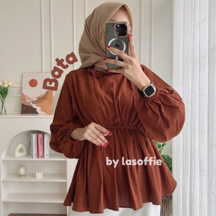 Lasoffie Divia Blouse Kerut Pinggang | Sita Blouse baju atasan wanita ruffle serut tangan karet