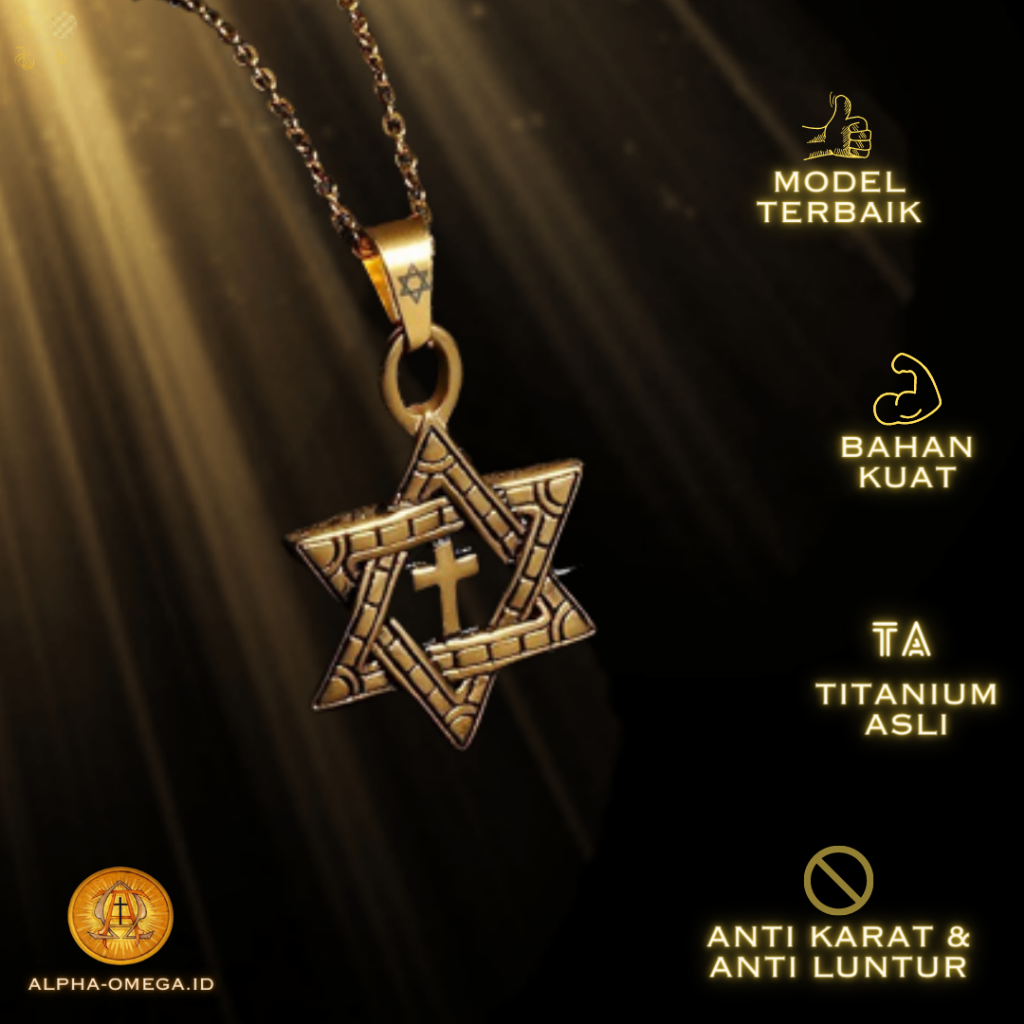 ALPHA OMEGA - Kalung Salib Bintang Daud Titanium
