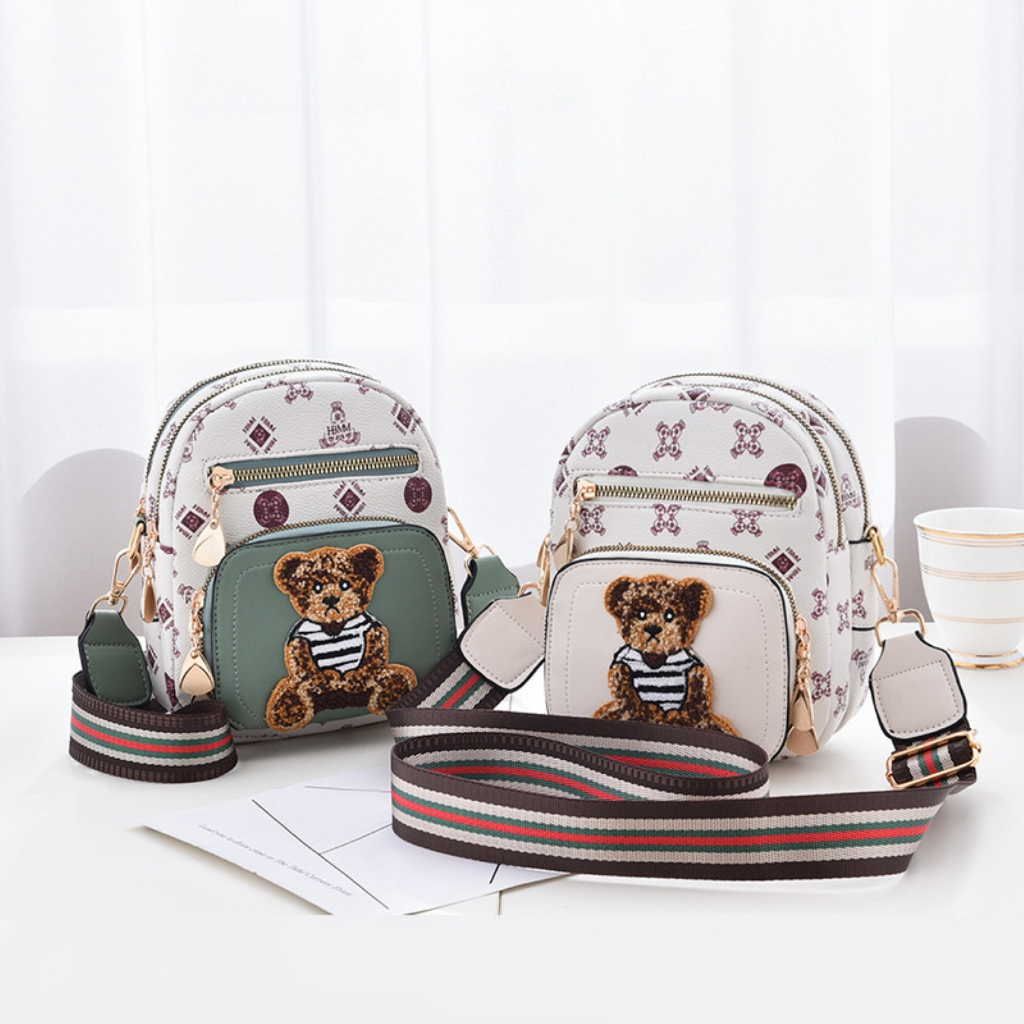 Tas Selempang Wanita Mini Hp Tas Sling Bag Bear Kekinian Tas Import Premiun  WS - ADB 06