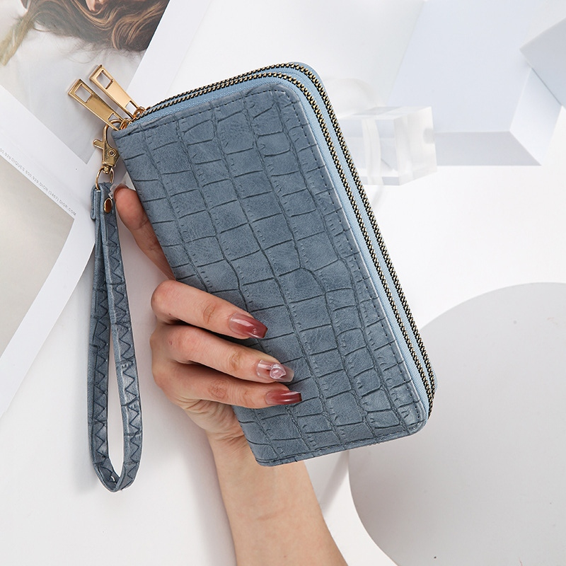 DOMPET PANJANG WANITA IMPORT PREMIUM KULIT CROCO BIRU ARKOZA WA750G3 2 RESLETING LONG WALLET KARTU UANG KOIN FASHION KOREA REMAJA CEWEK MURAH BRANDED BATAM SIMPLE LUCU