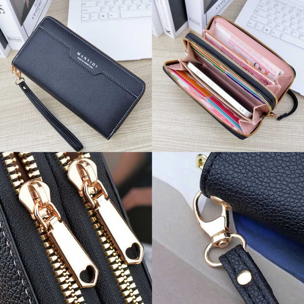 DOMPET PANJANG WANITA 2 RESLETING PREMIUM KULIT HITAM QUIMANE WA765B5 IMPORT SLOT KARTU UANG KOIN BESAR BRANDED REMAJA KEKINIAN KOREA CEWEK SIMPLE FASHION CASUAL BRANDED BATAM