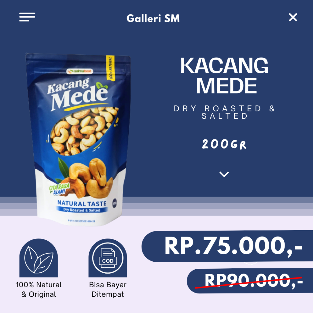 

Kacang Mede Panggang 200gr Kacang Mete Natural Taste Dry Roasted Asli Original