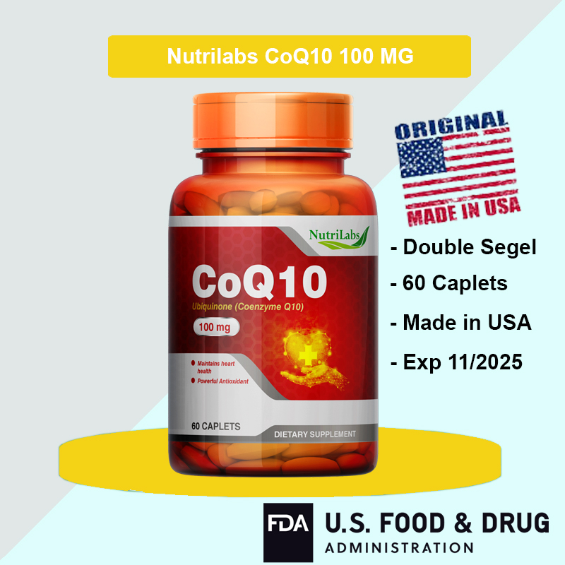 CoQ10 Coenzyme Q10 100 mg isi 60 Caplets Nutrilabs Not Puritan Kirkland NOW 100% ASLI