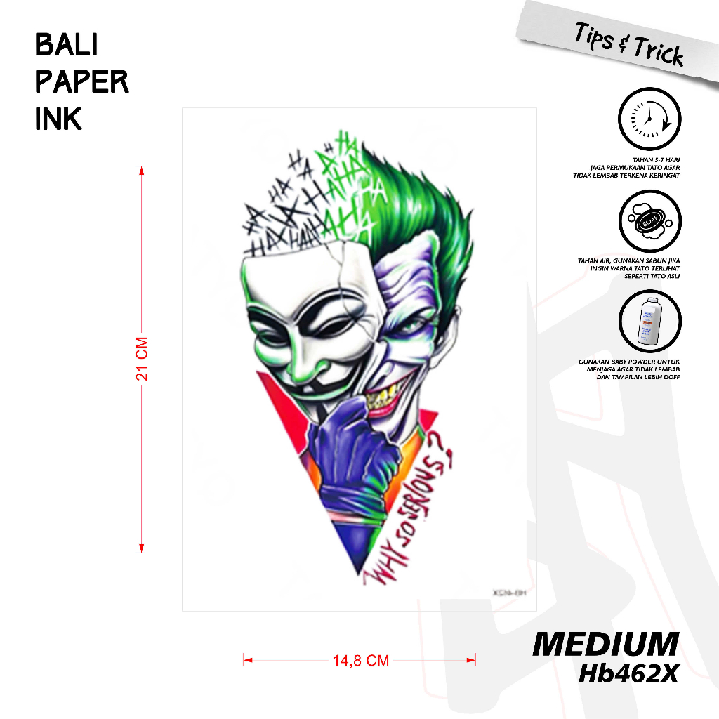 Bali Paper Ink HB462X Joker Tato Temporer Basic Bali Paper Ink Half Arm - Tato Lengan