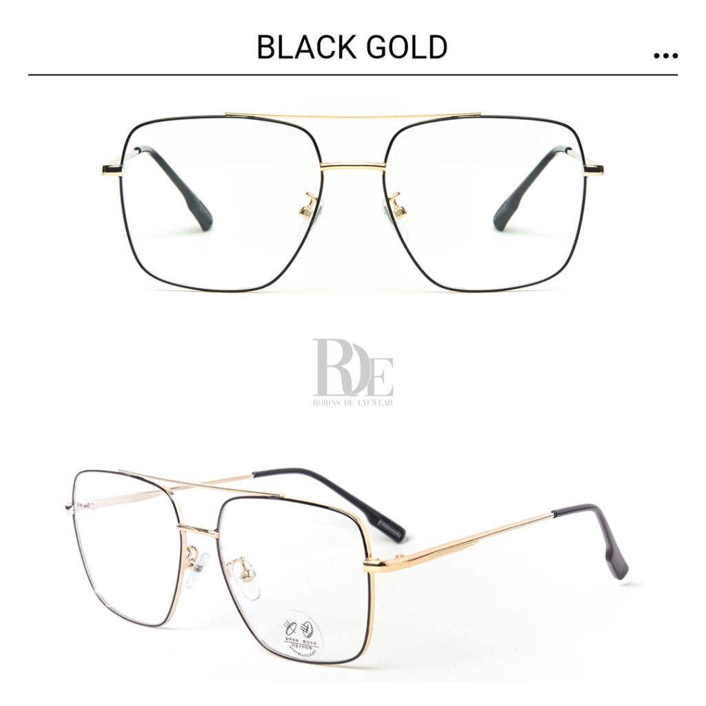 Robins kacamata Aviator Anti Radiasi Komputer Frame Kacamata Tony Stark Bisa Minus Photocromic Bluecromic Fashion Pria Wanita 5556-Black Gold