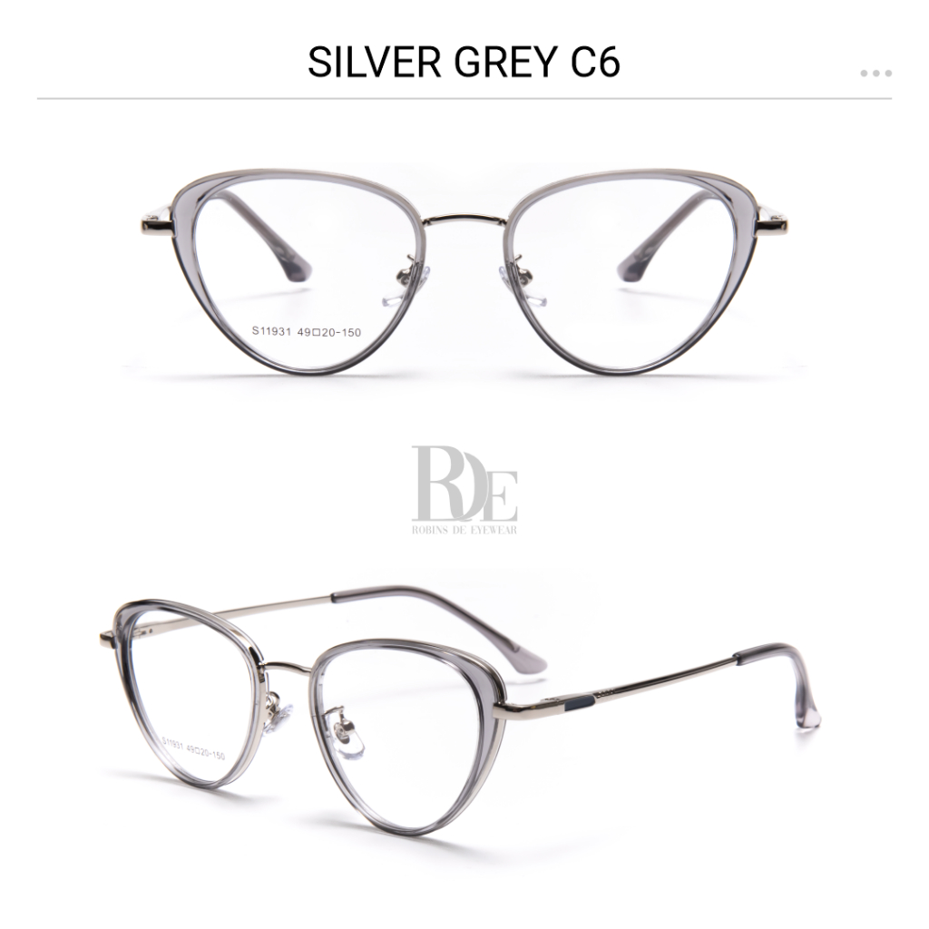 Robins kacamata Butterfly Anti Radiasi Komputer Frame Kacamata Bisa Minus Photocromic Bluecromic Fashion Wanita Terbaru S11931-Silver Grey