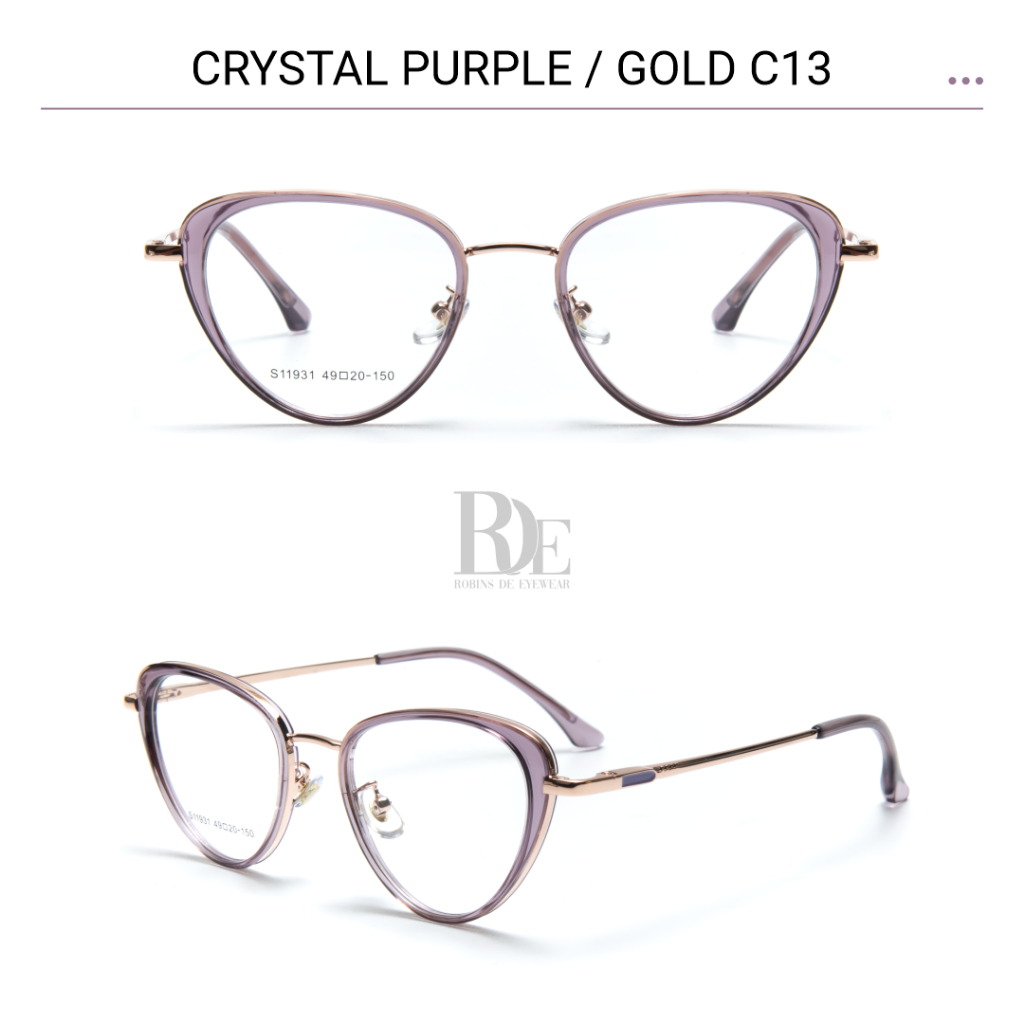 Robins kacamata Butterfly Anti Radiasi Komputer Frame Kacamata Bisa Minus Photocromic Bluecromic Fashion Wanita Terbaru S11931-Crystal Purple