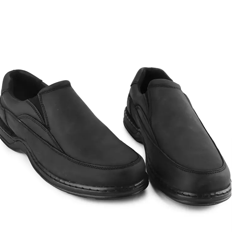 HM019 HUSH PUPPIES SEPATU SLIP ON KULIT PRIA ORIGINAL LEATHER ALL FULL BLACK HITAM POLOS