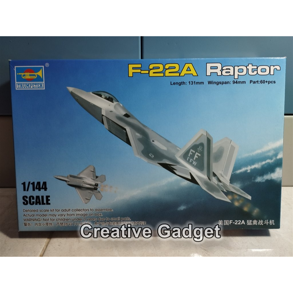 Lockheed Martin Raptor F-22A Stealth Fighter Aircraft - Model Kit Trumpeter 1/144 - Pesawat US F22 A