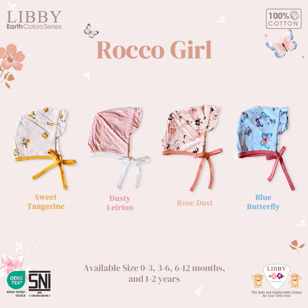 Libby Earth Series Rocco Girl Bedong / Topi / Sarung Tangan STK / Topi Lil Missy Motif Print Girl CBKS