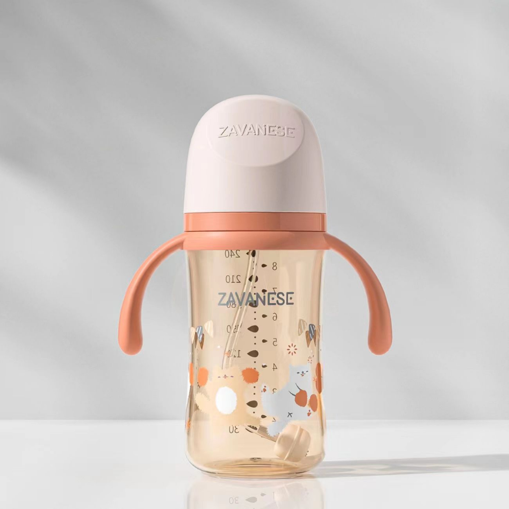 *COD* Botol Minum Bayi Zavanese 2in1& 3in 1 Dot dan Sedotan 240 & 300 ml Training Cup Karakter BPA Free-3IN1 KUCING CREAM