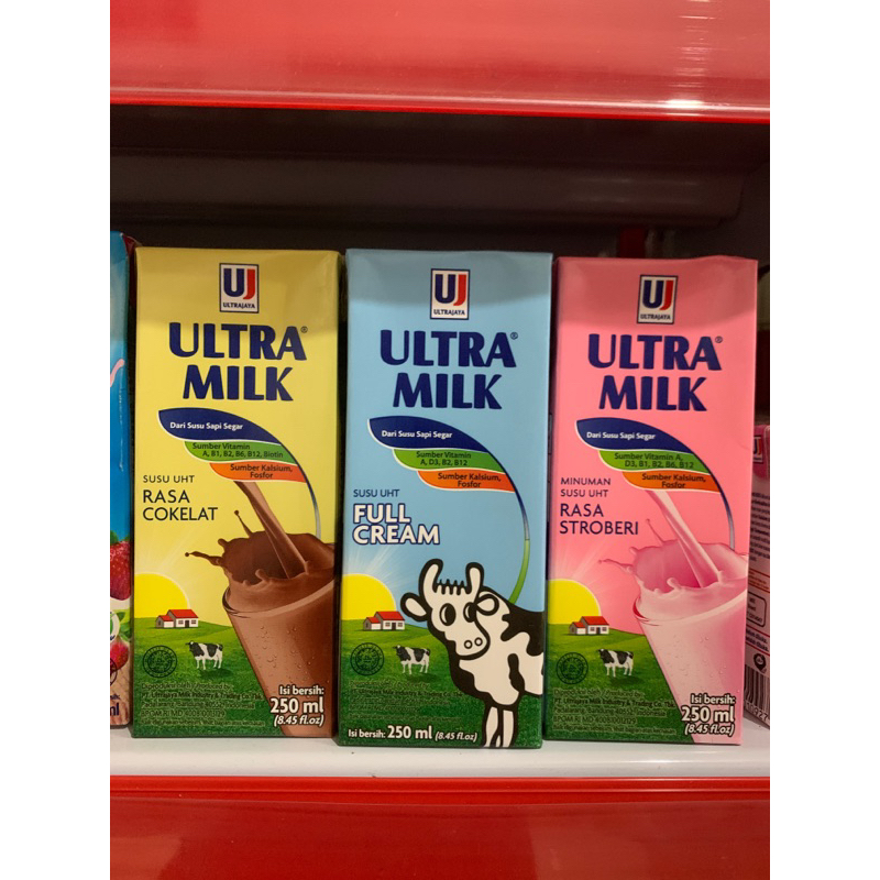 

SUSU ULTRA MILK 250ml SEMUA RASA FULL CREAM STROBERI COKELAT