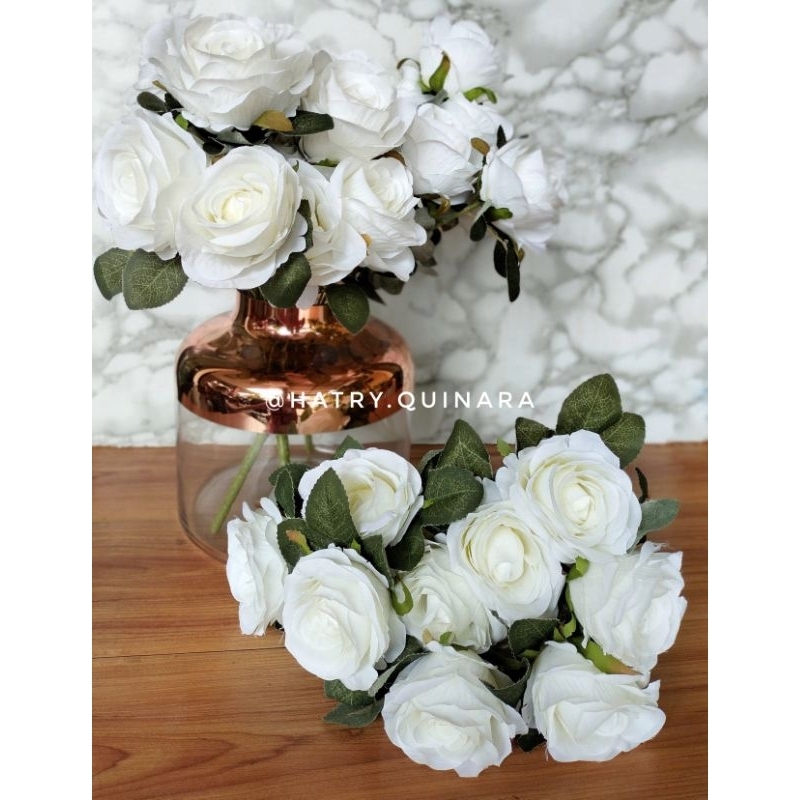 Mawar palsu besar, mawar putih buket, mawar putih artifisial